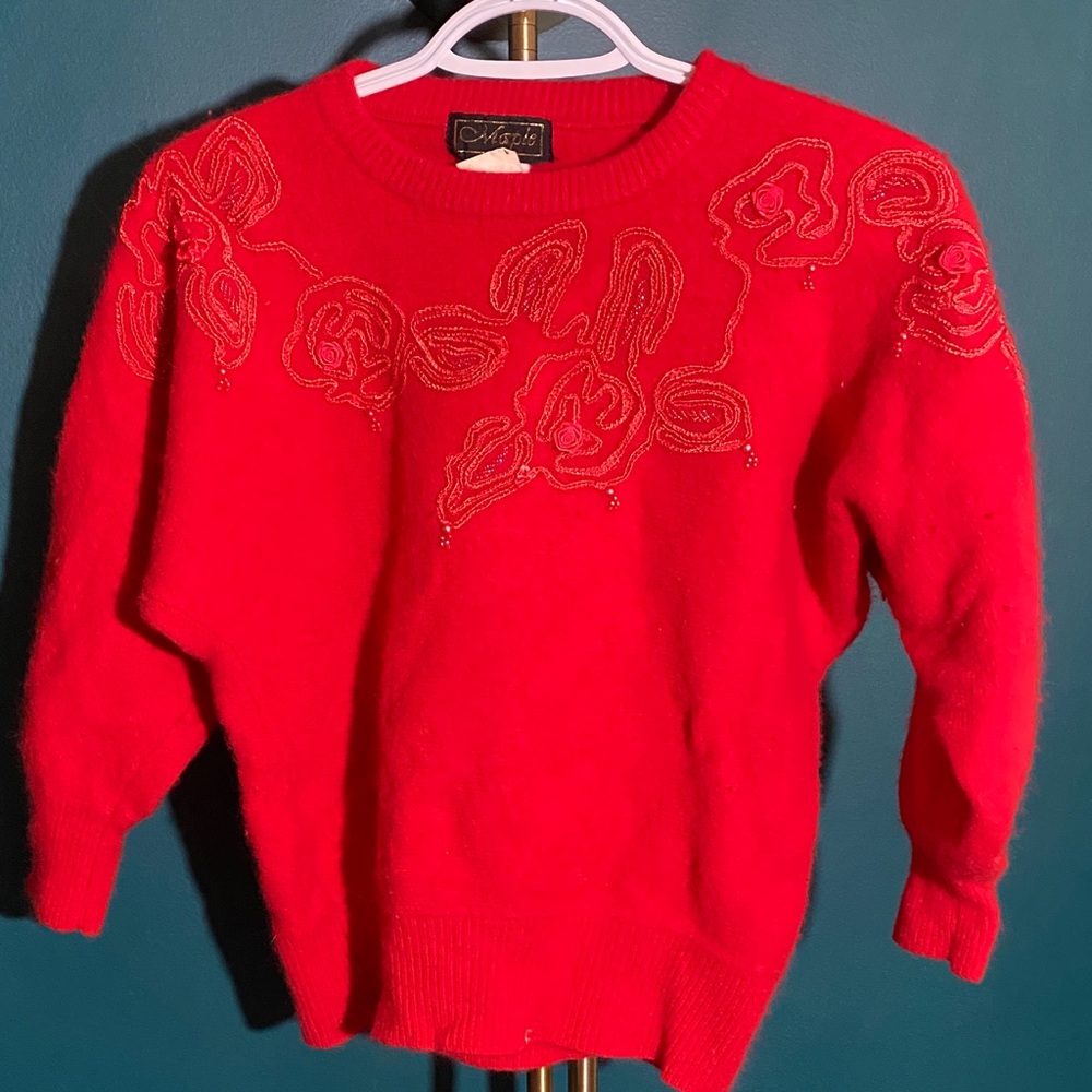Red Floral Women's Sweater
